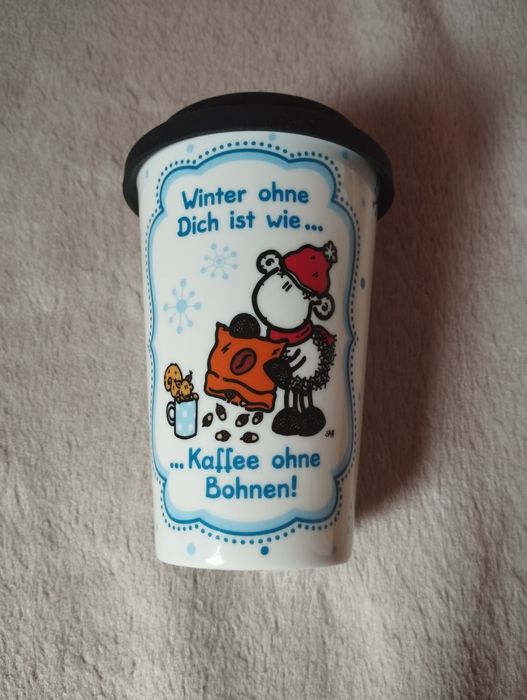 Kubek z przykrywką do kawy herbaty porcelana sheepeworld