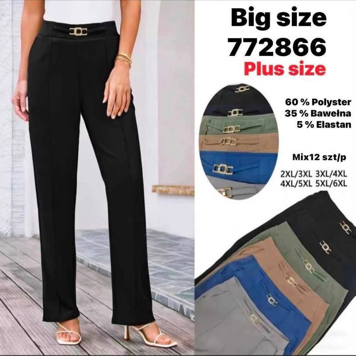 Spodnie plus size z klamrą