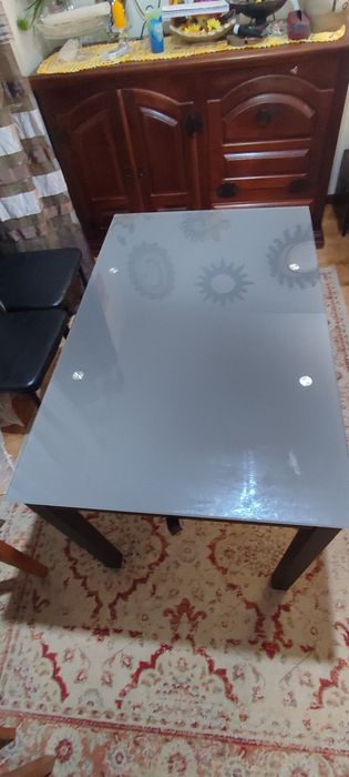 Extendable dining table with glass top64737959787394123