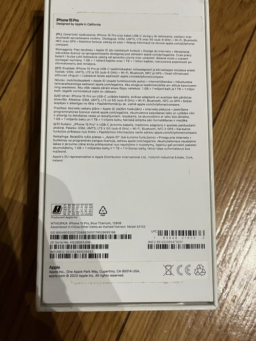 Iphone 15 pro blue titanium 128gb