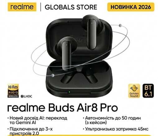 Наушники Realme Buds Air 8 Pro Global Bluetooth 6.1 ANC LHDC Hi Res