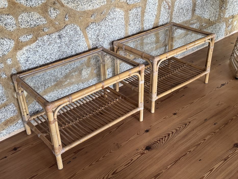 Conjunto de sala completo bambú e vidro