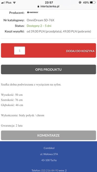 Szafka łazienkowa omnidream sd-76x