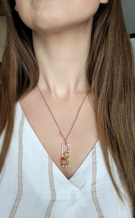 Naszyjnik długi łańcuszek zawieszka grzyby las natura botanika forest