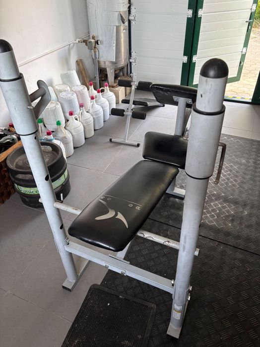 Conjunto banco de supino com suporte de barra e banco de abdominais Domyos