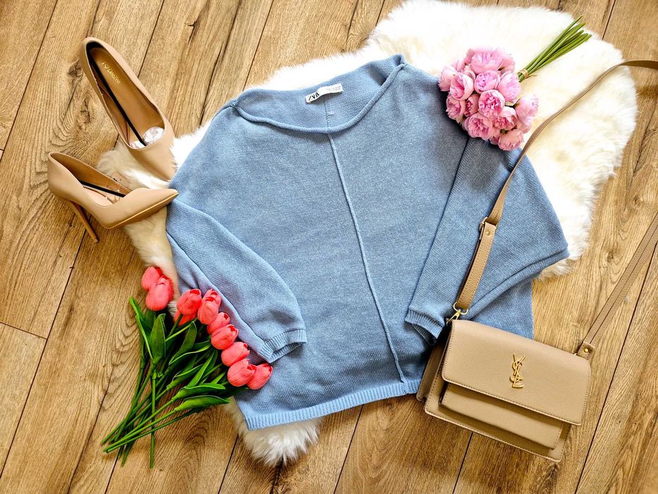 Sweterek damski oversize S 36 Zara niebieski błękitny bluza swetr
