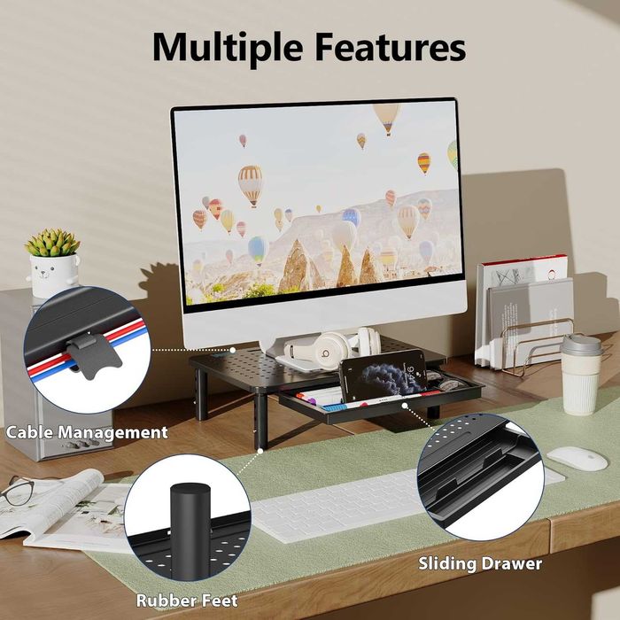 BONTEC Stojak na monitor, laptop z szufladą 3 wysokości do 20 kg