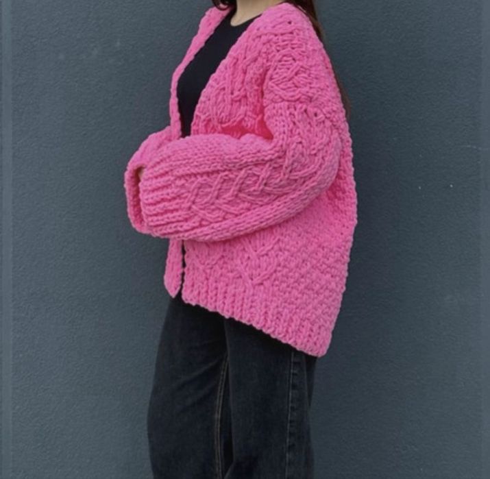 Kardigan handmade oversize – ręcznie robiony – różowy