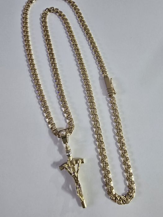 Nowy złoty zestaw Garibaldi PR.585 14K, Łańcuszek I krzyżyk