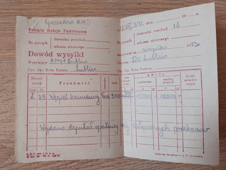 Dowod wysyłki PKP z czasów prl-u