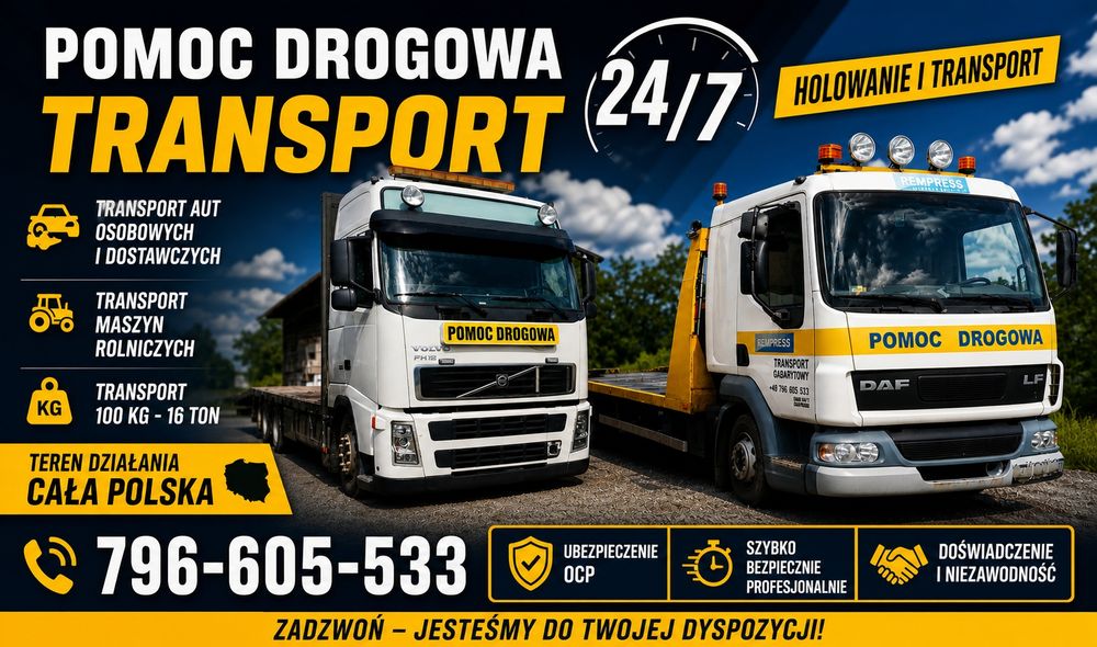 Laweta Pomoc Drogowa, Transport Rolniczych i Budowlanych TIR Gabaryty