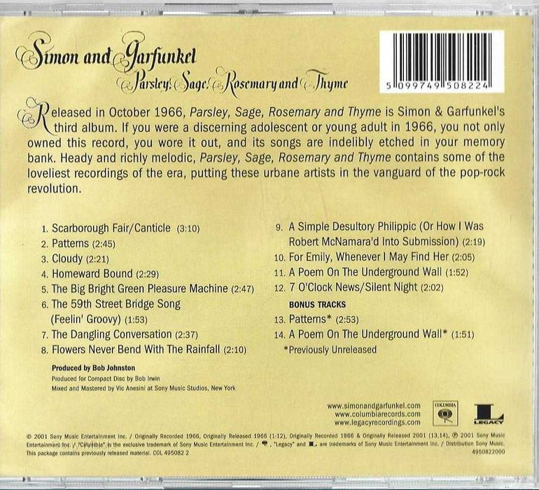 Simon & Garfunkel - - - - - Parsley, Sage, Rosemary and Thyme - - - CD