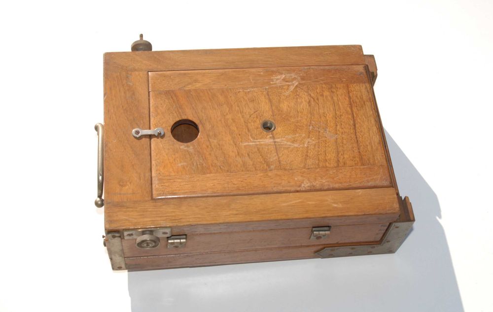 Stary aparat drewniany antyk zabytek kolekcjonerski