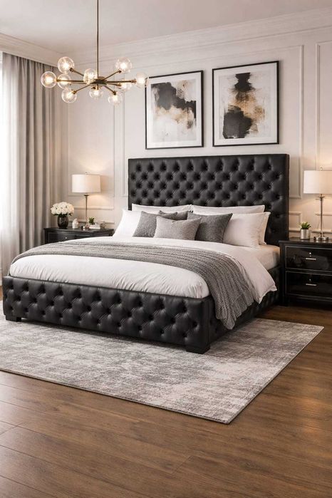 Łóżko pikowane skórzane Classic Chesterfield