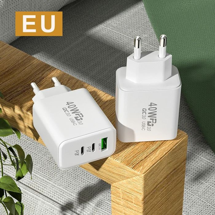 Ładowarka sieciowa 40W 2x USB -C + USB -A do telefonu tabletu