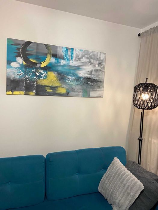 Obraz- Abstrakcja - motywy turkusowe- obraz ręcznie malowane 1484A