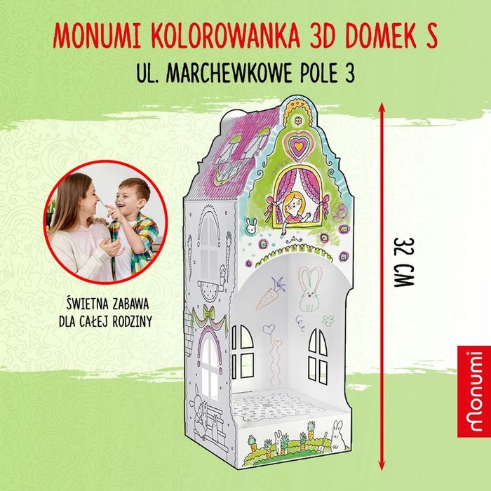 Domek 3D z kartonu wiejski 32 cm Monumi Marchewkowe Pole króliczki 3+