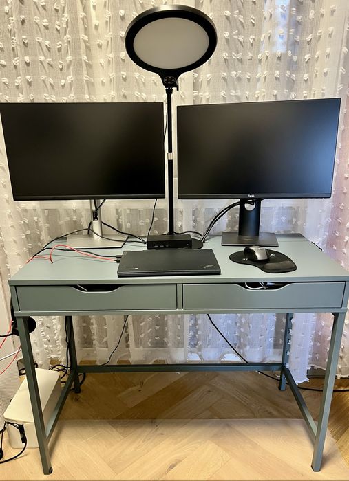 Ikea biurko Alex 100x48 szaroturkusowe z organizerem na kable [aktualne]