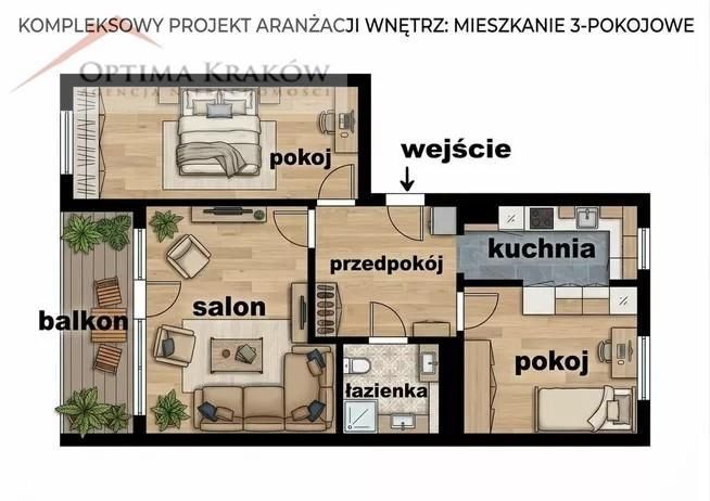 3 pokoje/ 55 M 2/ balkon/ Prokocim/ ul. Teligi.