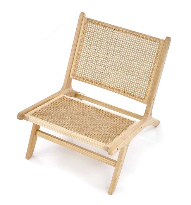Fotel wypoczynkowy drewniany, rattan naturalny FODEN 2 boho