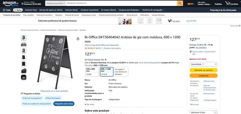 Bi-Office Ardósia de giz dupla com moldura