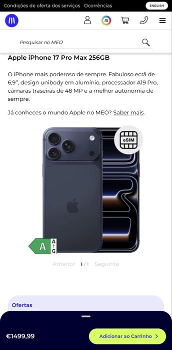 Iphone 17 pro max 256 gb