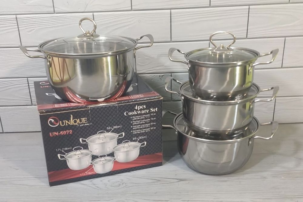 Набор кастрюль 4 шт с крышками UNIQUE UN-5072 кастрюля