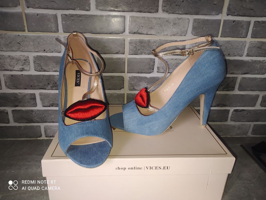 Buty na obcasie 37 38 rozmiary szpilki obcasy czółenka usta jeans