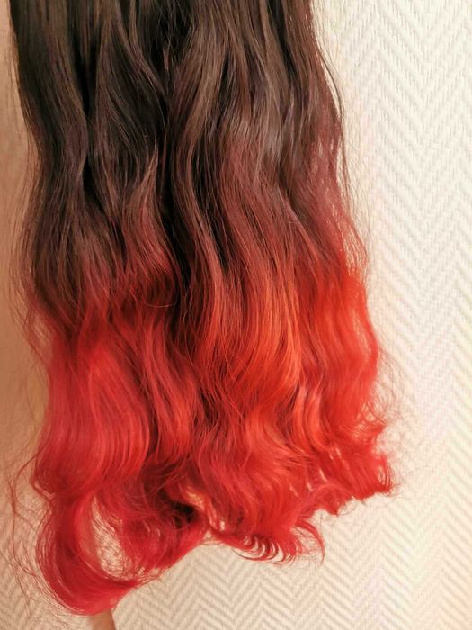 Doczepiane włosy clip in 65 cm ombre brąz czerwień