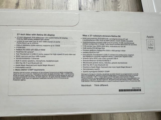 iMac 27” Retina 4K – Klawiatura + Mysz – Stan Bardzo Dobry