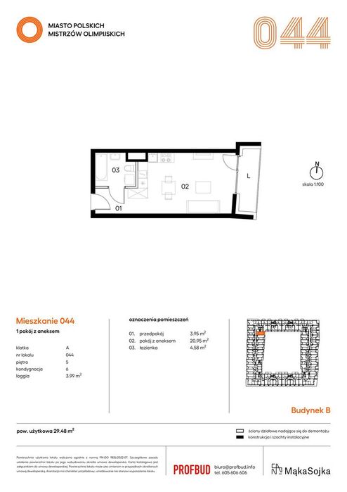 1-pokojowe mieszkanie 29m2 + loggia Bezpośrednio