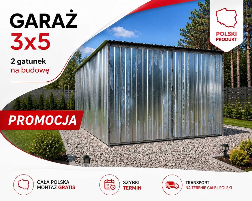 Garaż blaszany na budowę 3x5 / Garaże blaszane 4x5 4x6 4x7 5x6 / Blaszak / Magazyn / montaż GRATIS CAŁA POLSKA szybki termin 2-8 dni ! PROMOCJA !