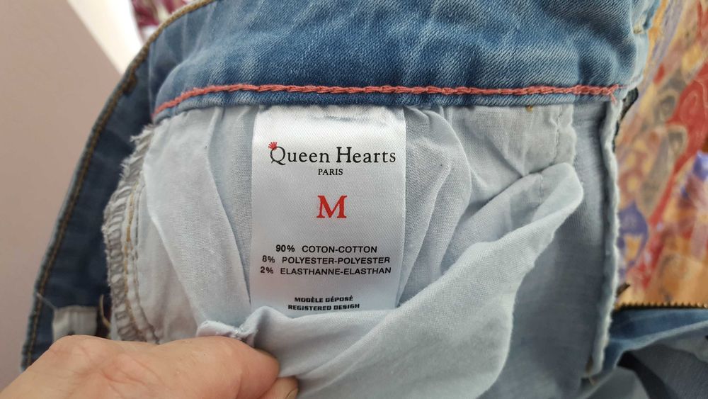 Spodnie dżinsowe jeans Queen Hearts Paris, M rozdarcia koraliki dżety