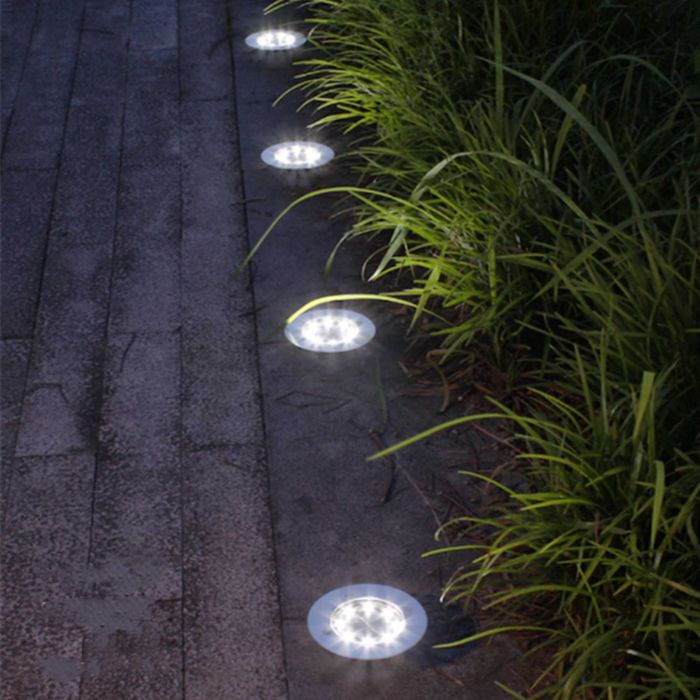 LAMPA LAMPKI OGRODOWE Świecący DYSK 16 LED Solarne Gruntowe - 12 Sztuk