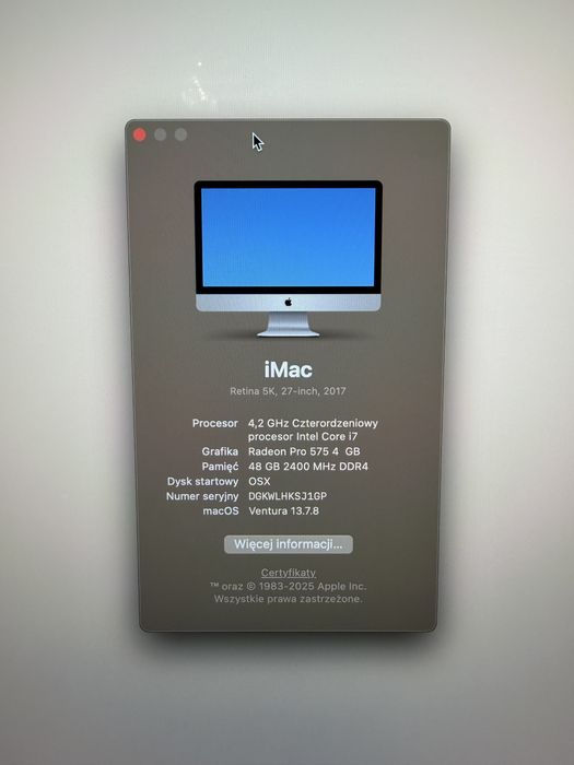 iMac Retina 5K 27” 2017 / i7 / 48 GB RAM / Radeon Pro 575