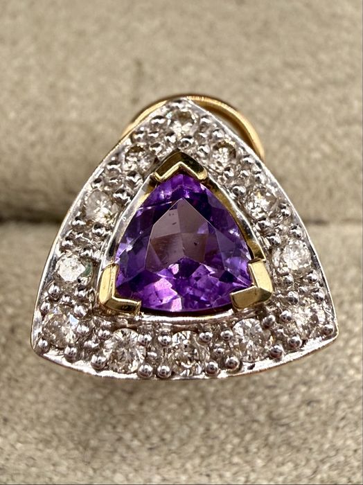 Złote kolczyki z ametystami 0,68ct i diamentami 0,35ct