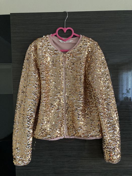 Złota kurtka bomber cekiny H&M 146/152