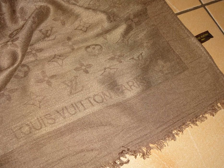 LOUIS VUITTON Paris 60% WOOL wełniany duży logowany szal szalik
