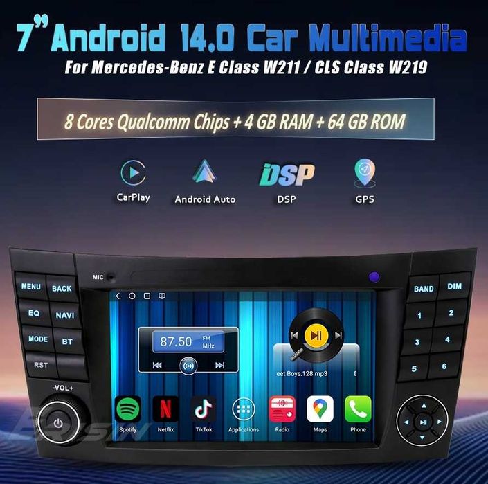 Auto-rádio 2 din android 14 64GB para Mercedes E220 w211 w219 w463