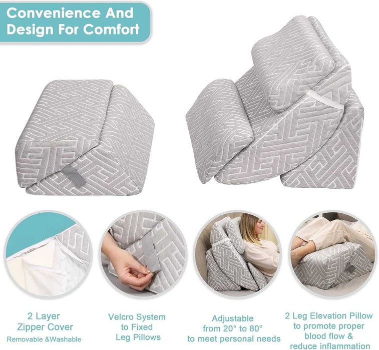 Conjunto de Travesseiros Ortopédicos em Cunha para Cama, Travesseiro Ajustável de Espuma Viscoelástica para Pós-Cirurgia