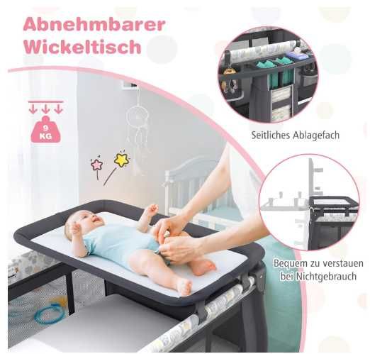 COSTWAY łóżeczko podróżne 5w1 składane z materacem przewijak daszek