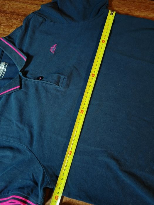 Polo Kappa azul Marinho com riscas fuscia