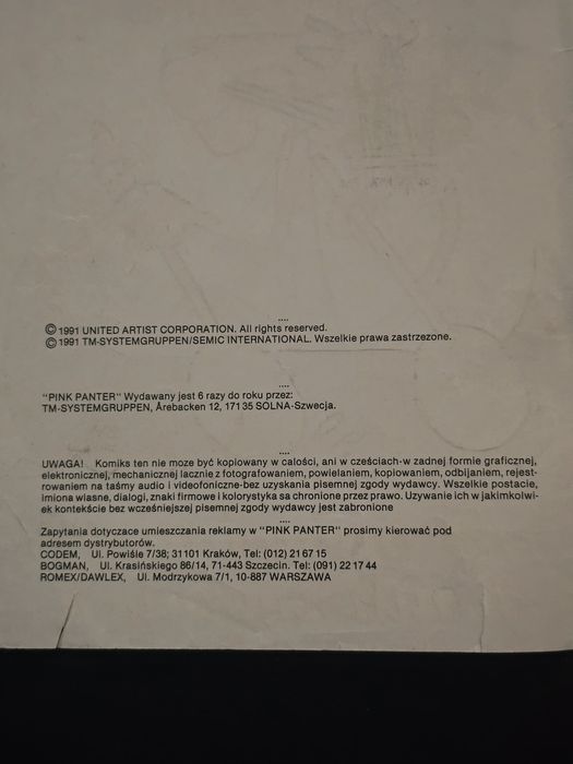 Komiks Różowa Pantera nr 2 1991 r stare komiksy retro prl