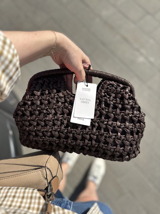 Сумка клатч манго зара mango коричнева плетена bottega