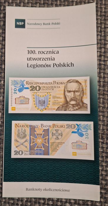Folder emisyjny: 100. rocznica utworzenia Legionów Polskich - banknot