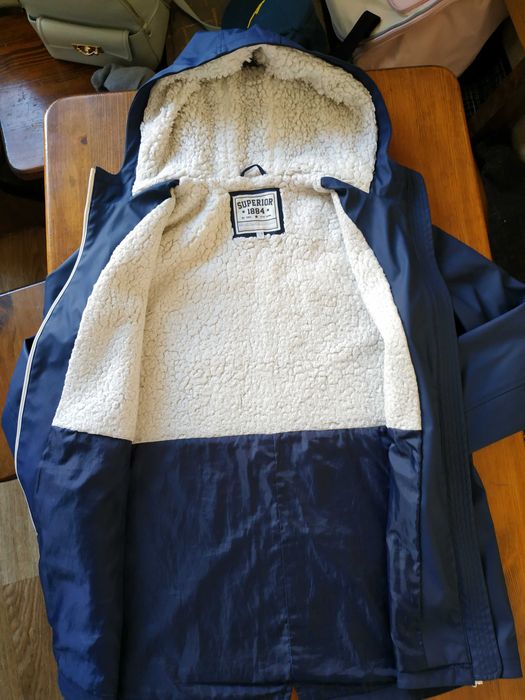 Синяя утепленная на меху курточка дождевик для девочки 13-14 лет M&S