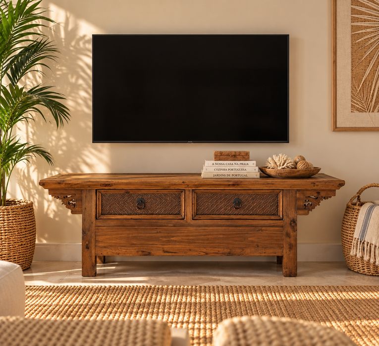 Móvel tv, mesa, consola, aparador, talha, oriental, rustico
