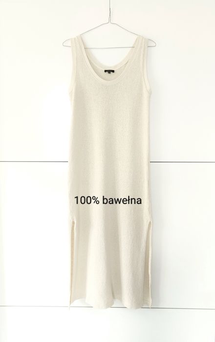Sukienka Massimo dutti 34 XS kremowa ecru bawełniana pleciona