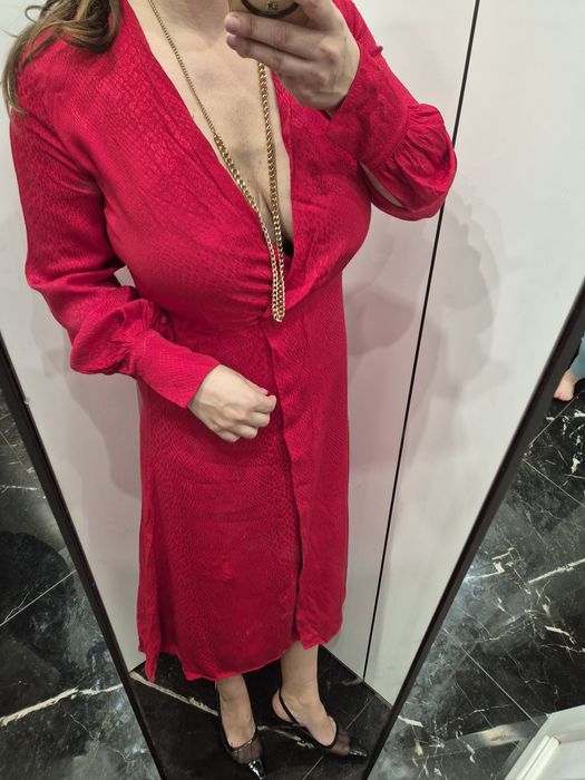 Czerwona sukienka maxi wiskoza elegancka wizytowa H&M 38/M