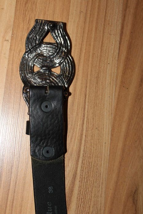 Вiнтажний шкiряний ремiнь Butterfly\blue з вiнтажною пряжкою